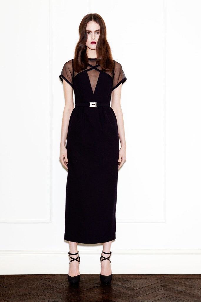 black silk fitted midi dress