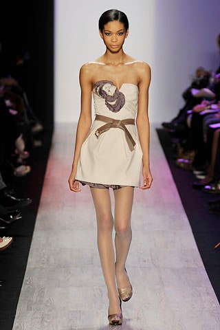 beige strapless pleated dress