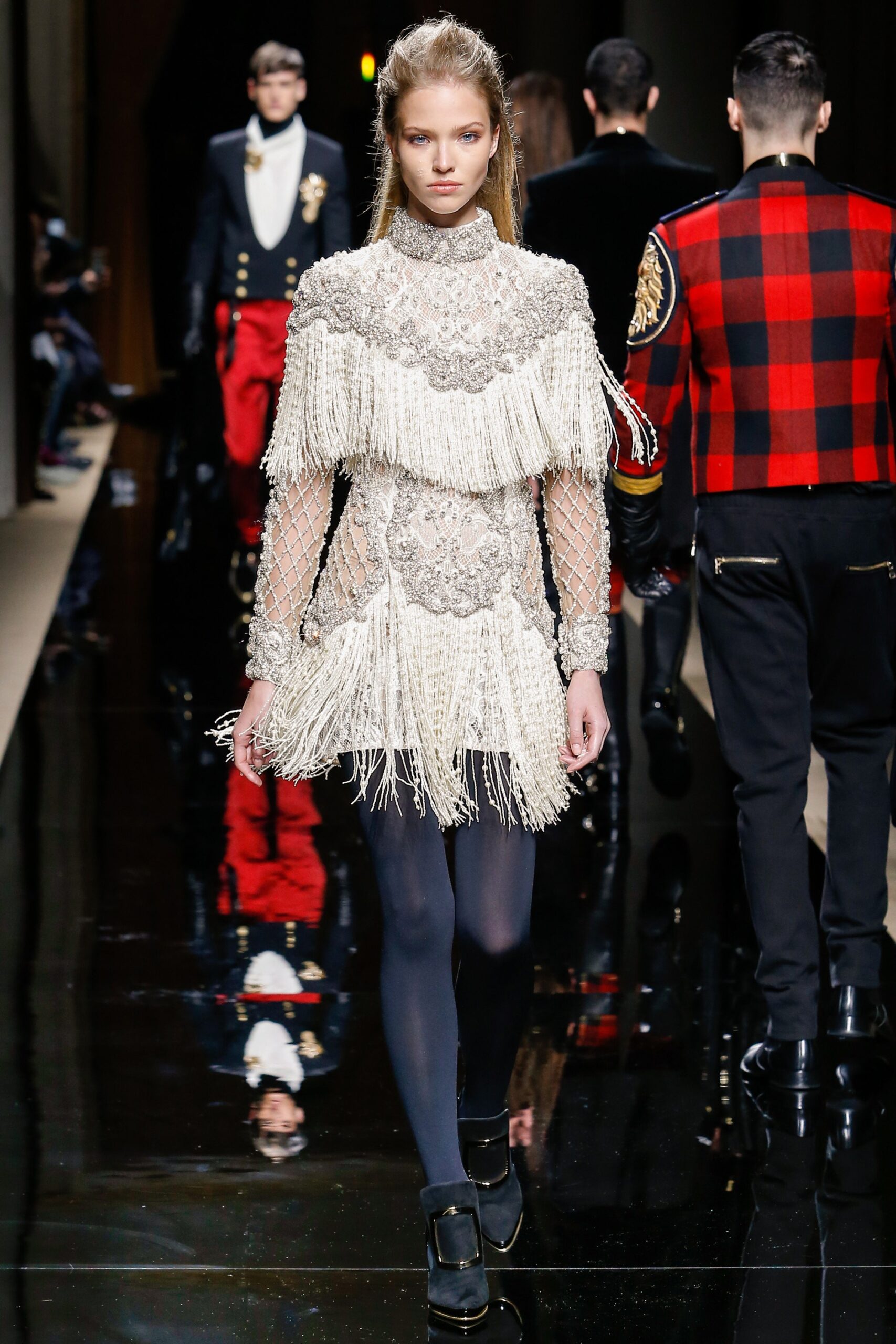 white fringed beaded mini dress