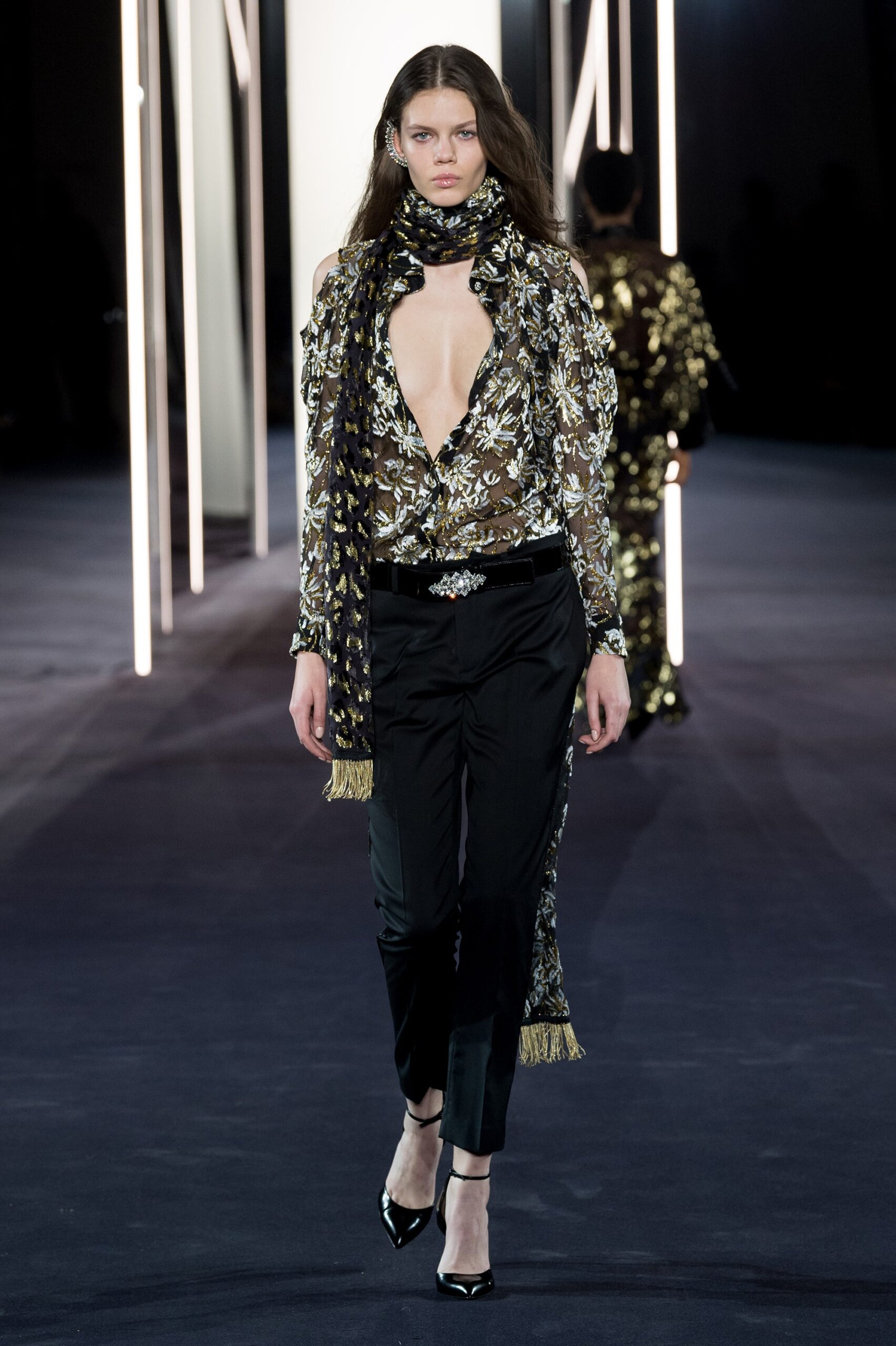 black silk blouse with gold embroidery