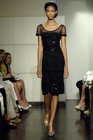 black sequined sleeveless dress