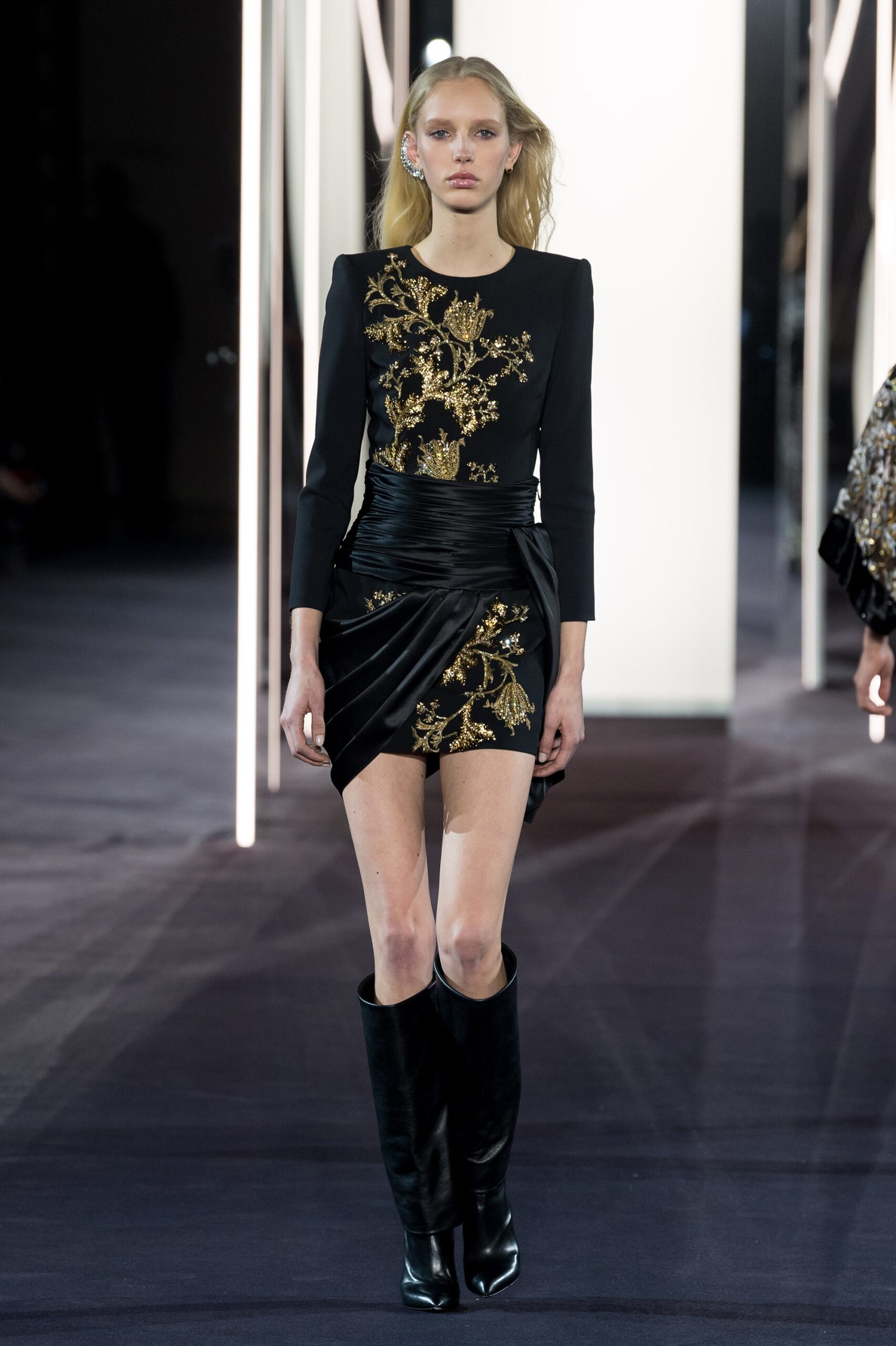 black silk embroidered mini dress