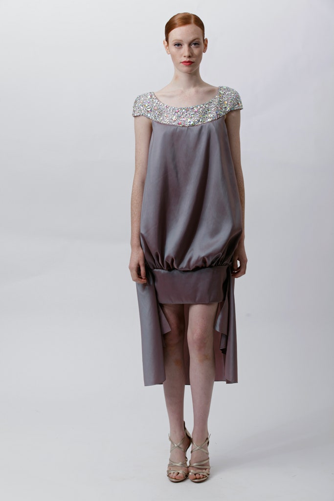 gray silk sleeveless dress