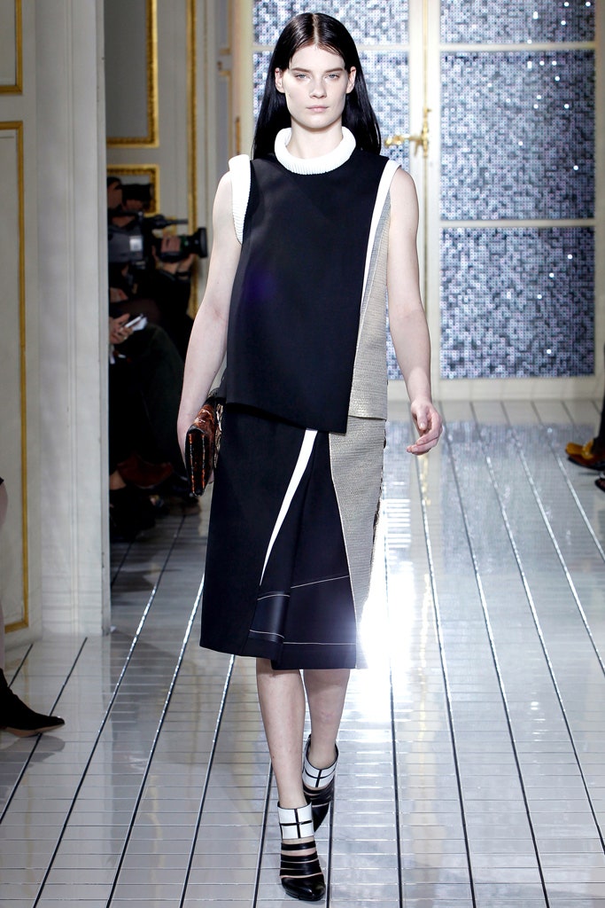 black and white asymmetric midi dress