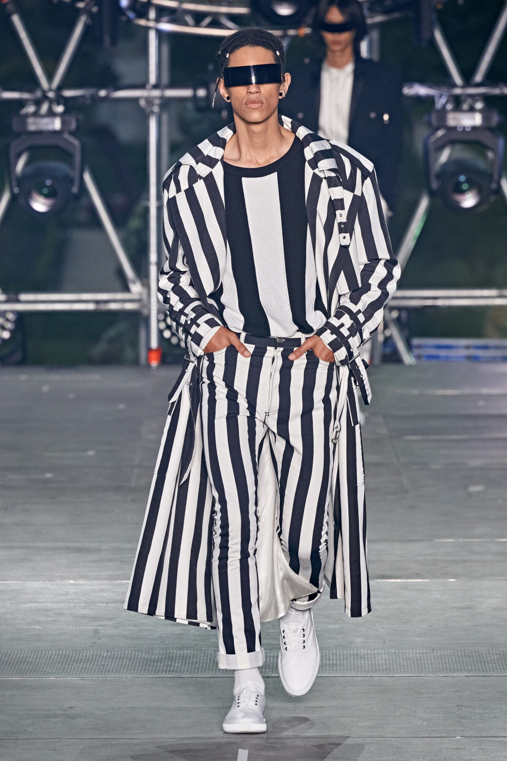 black and white striped coat and pants