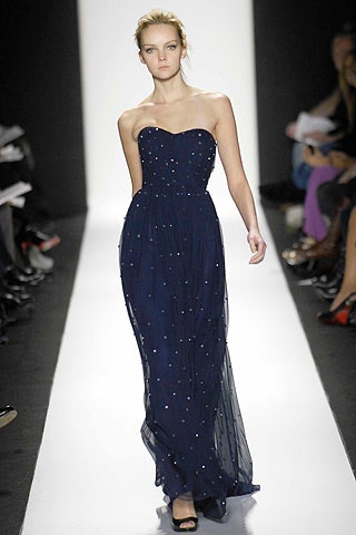 blue silk strapless gown