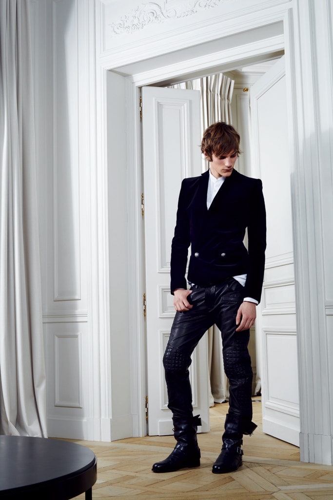black velvet blazer and leather pants
