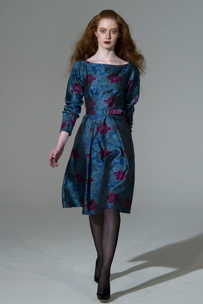 blue silk pleated dress