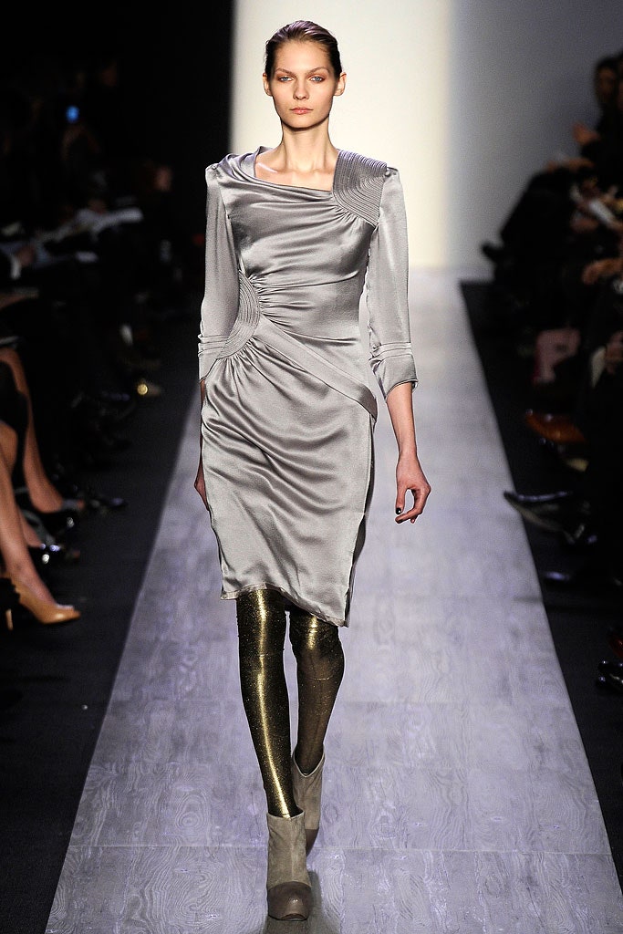 gray silk fitted dress