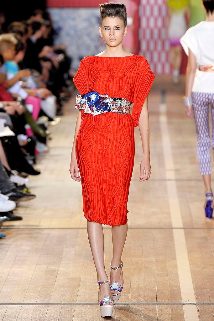 fitted red pleated dress