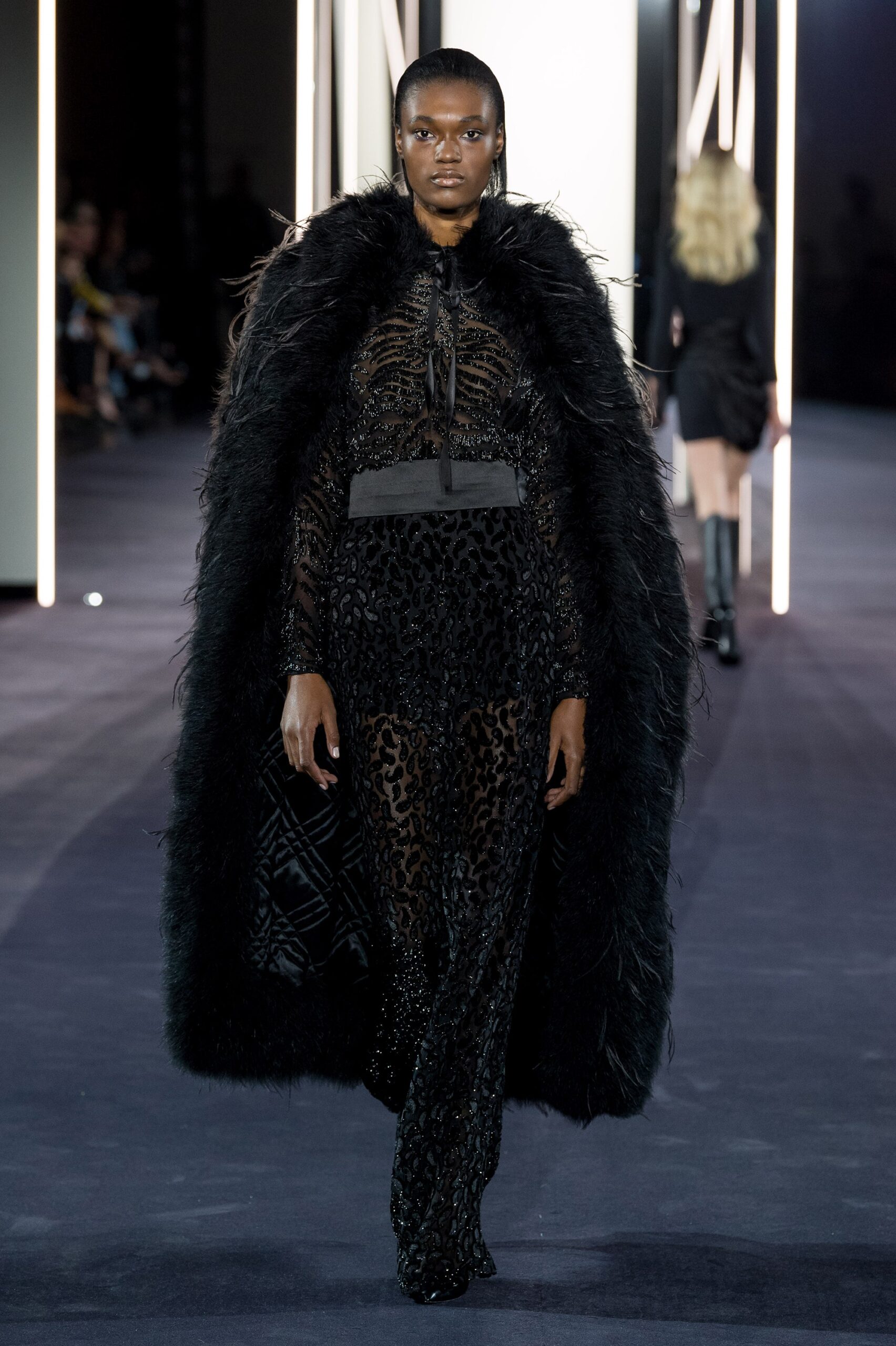 black embellished maxi dress with cape