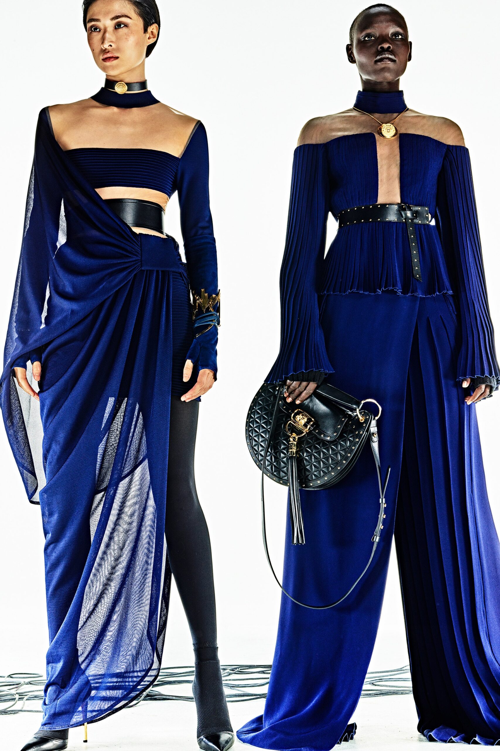 blue silk fitted dresses