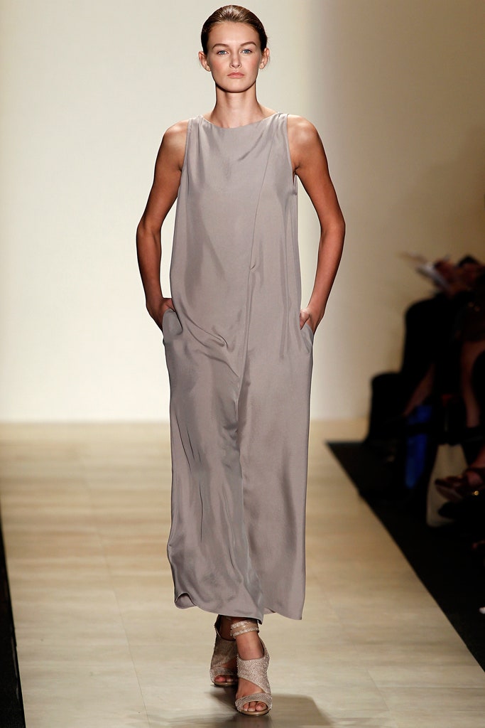 gray silk sleeveless dress