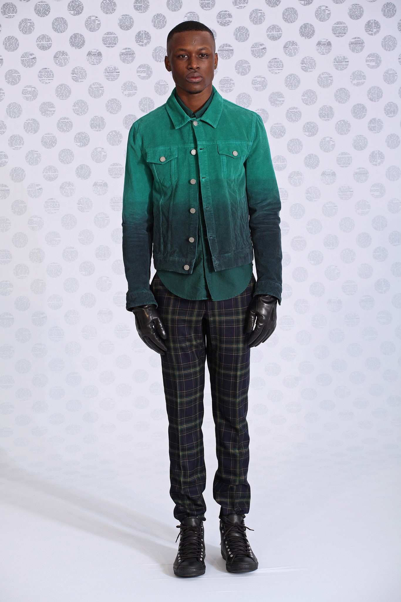 green denim long-sleeve collared fitted color-blocked jacket