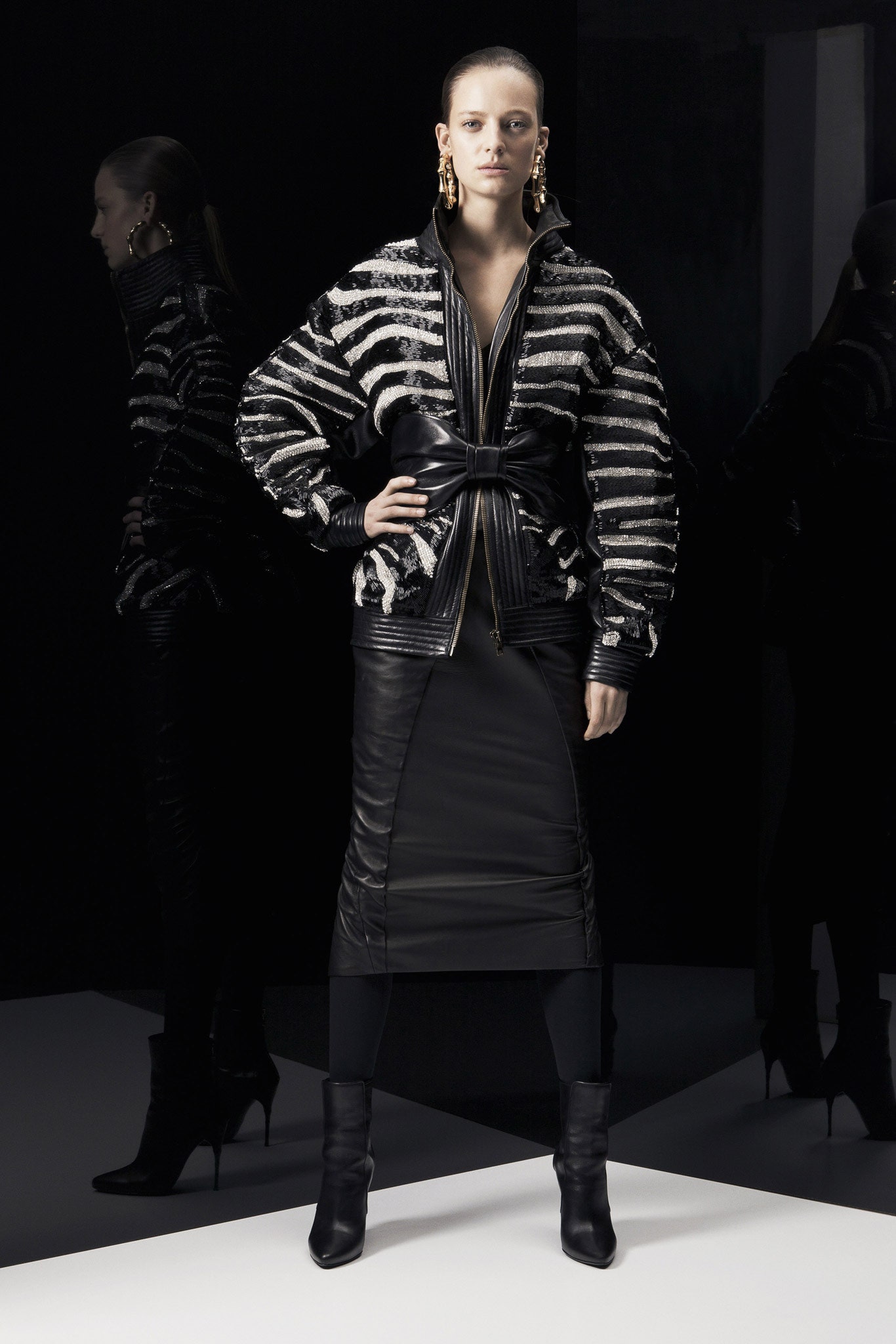 black and white striped leather jacket