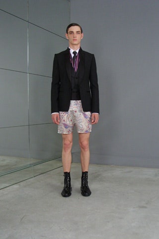 black tailored blazer with printed shorts