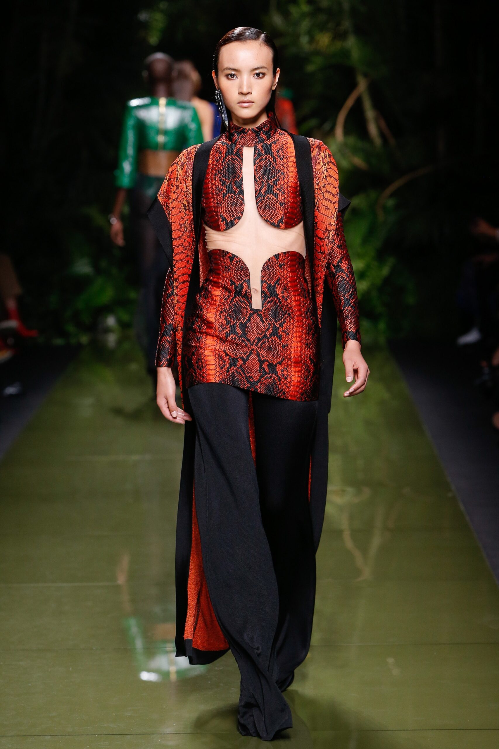 fitted red and black top with cutout