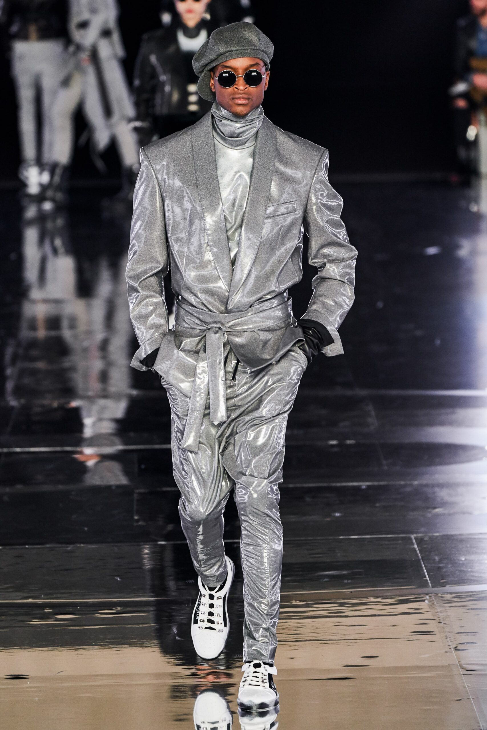 metallic gray fitted suit