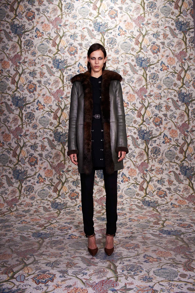 gray leather coat with fur