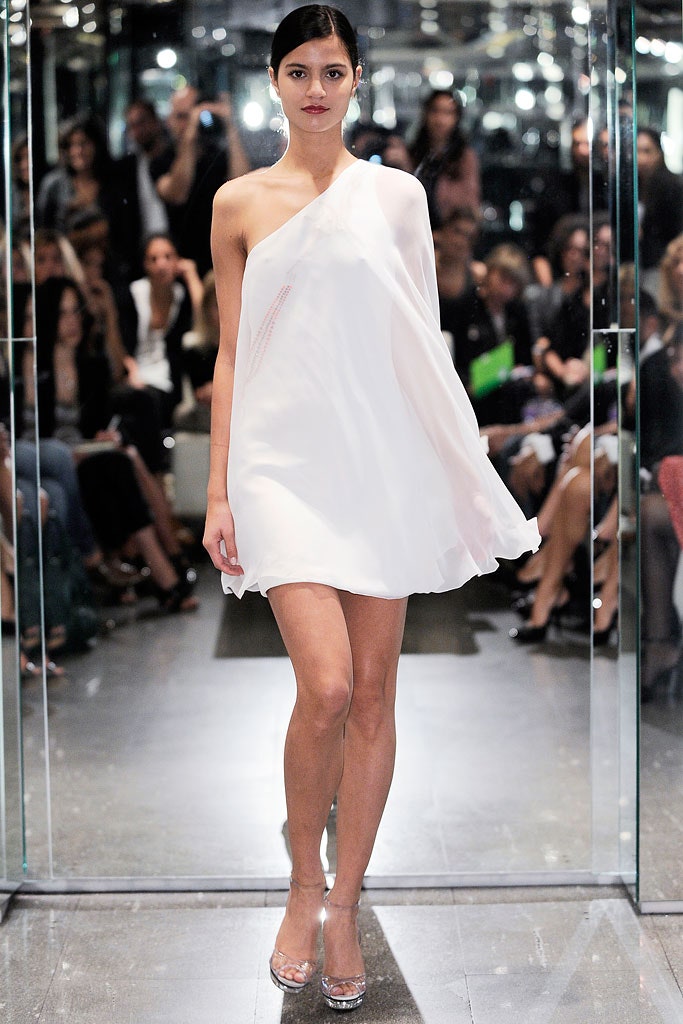 white silk asymmetric dress