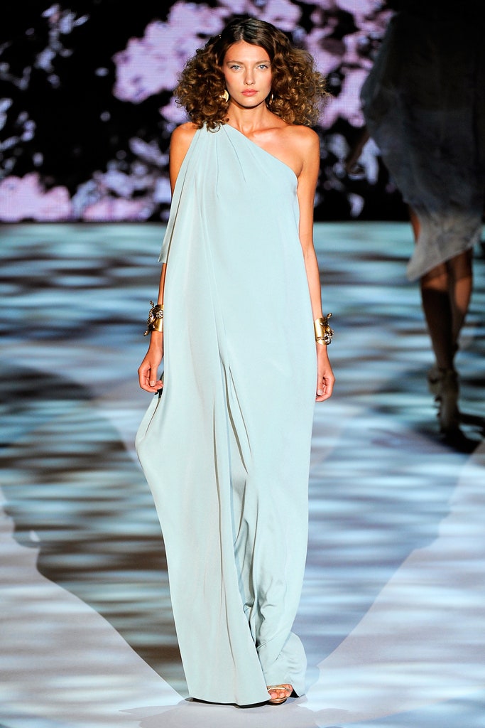 blue silk sleeveless gown