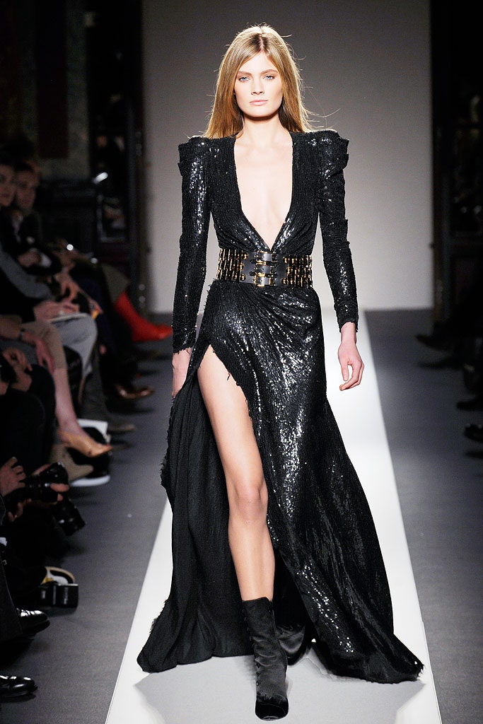 black sequined fitted gown