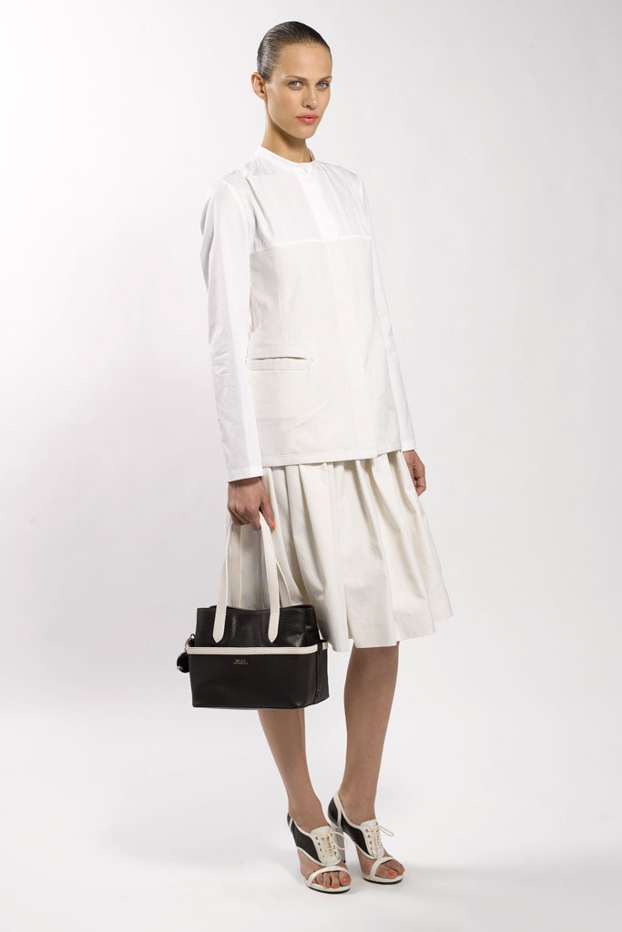 white cotton top with pleated skirt