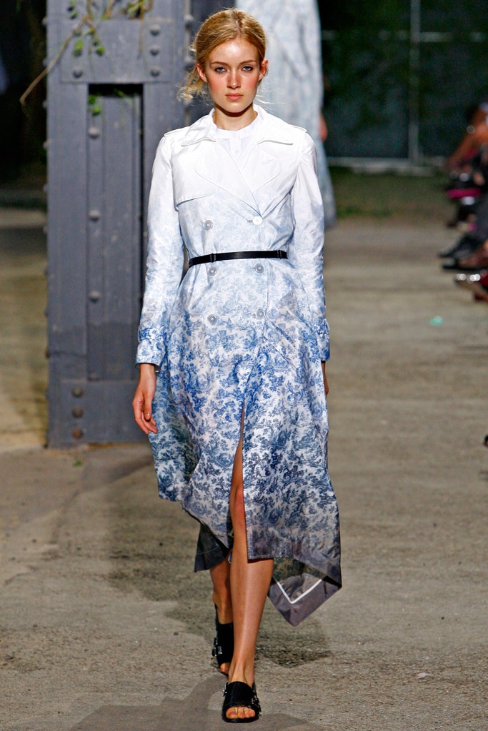 blue and white silk midi dress