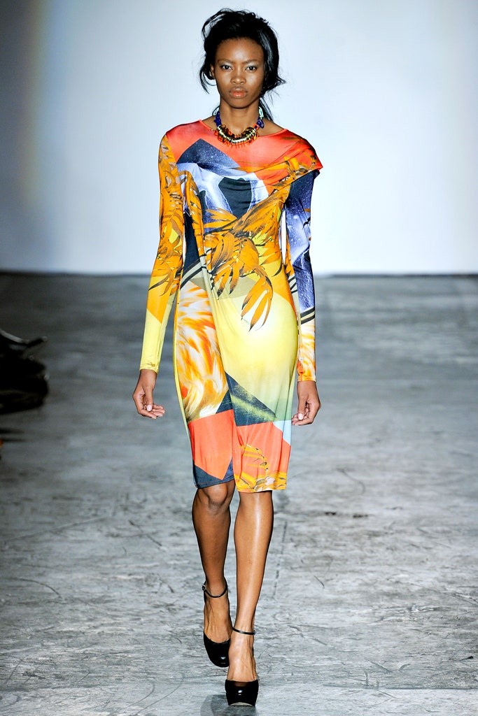 multi-colored fitted long-sleeve dress