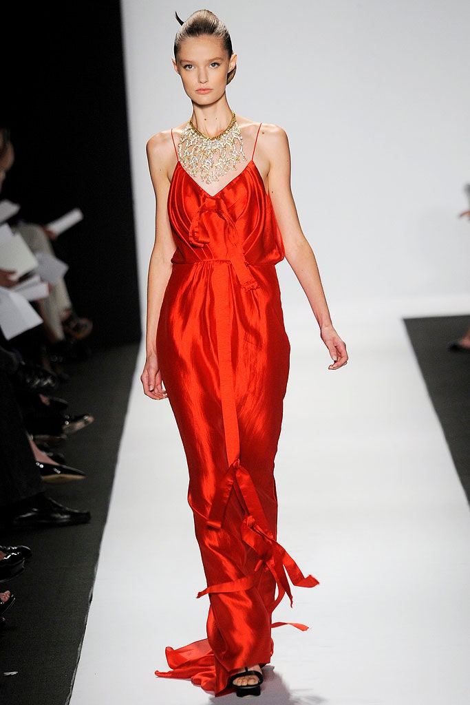 red silk sleeveless gown