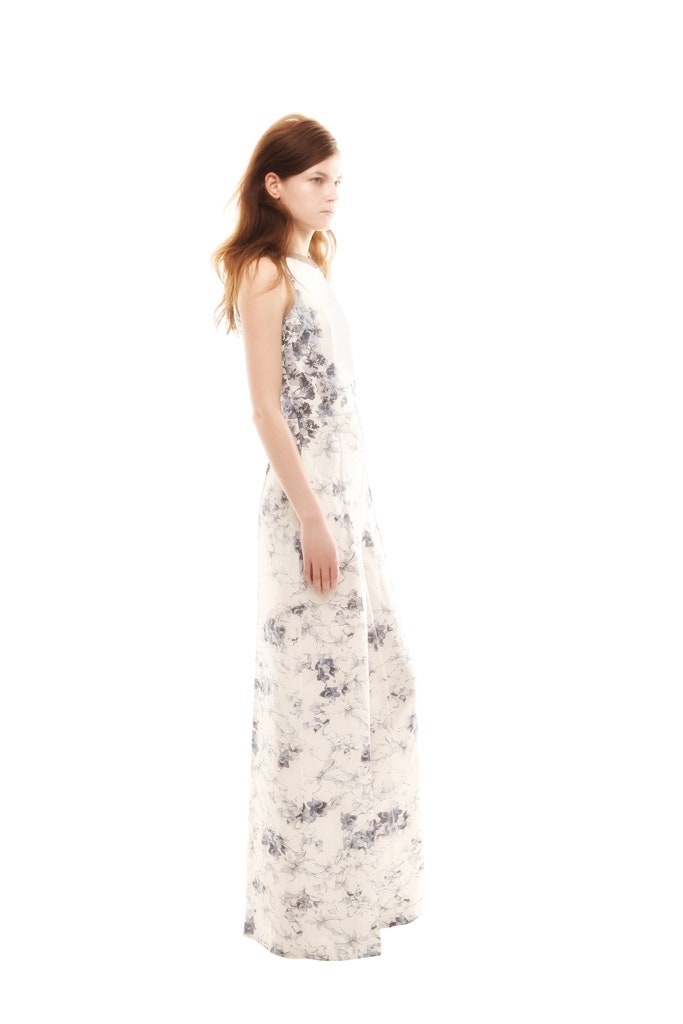 white floral silk gown