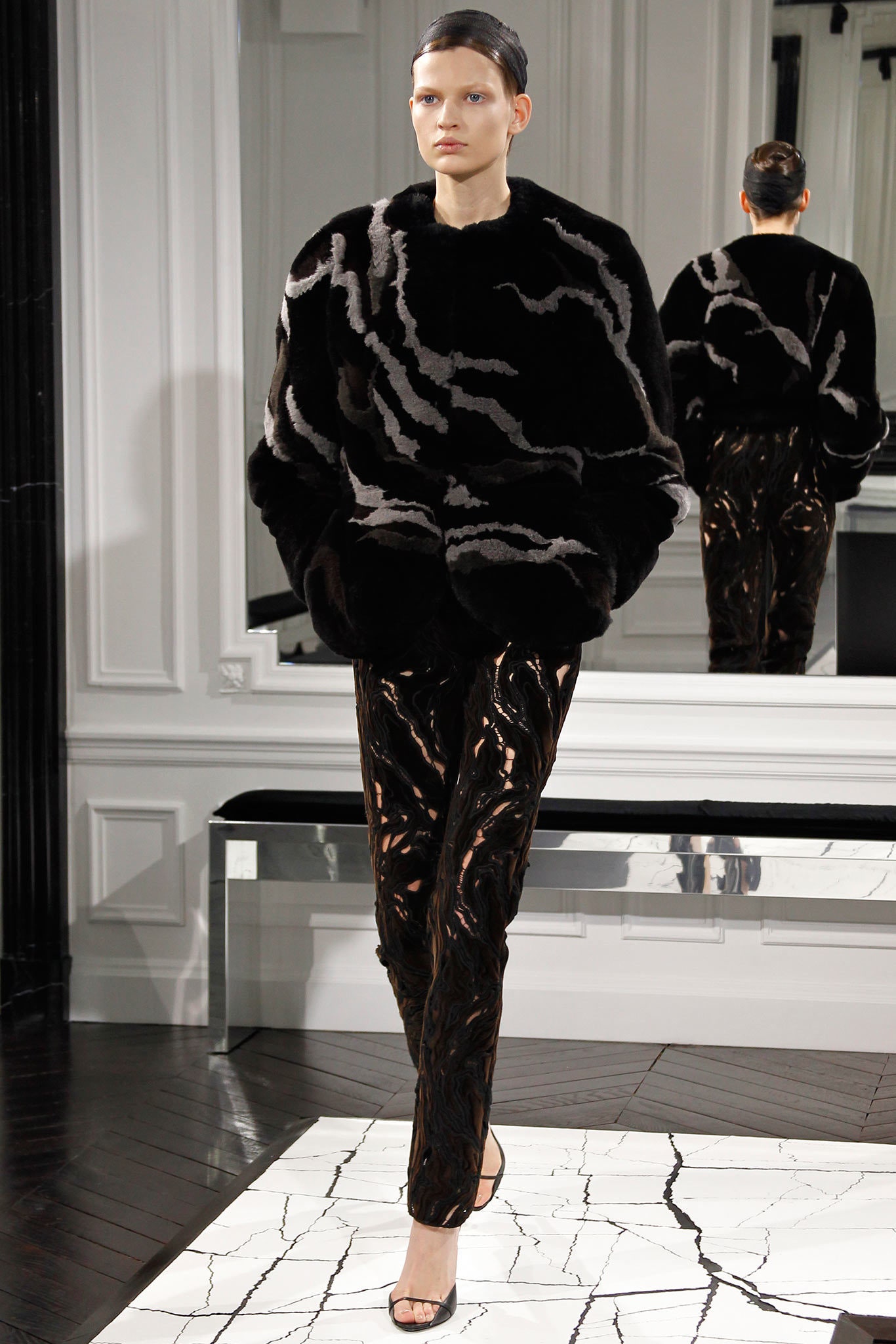 brown vinyl fitted straight-leg shiny pants