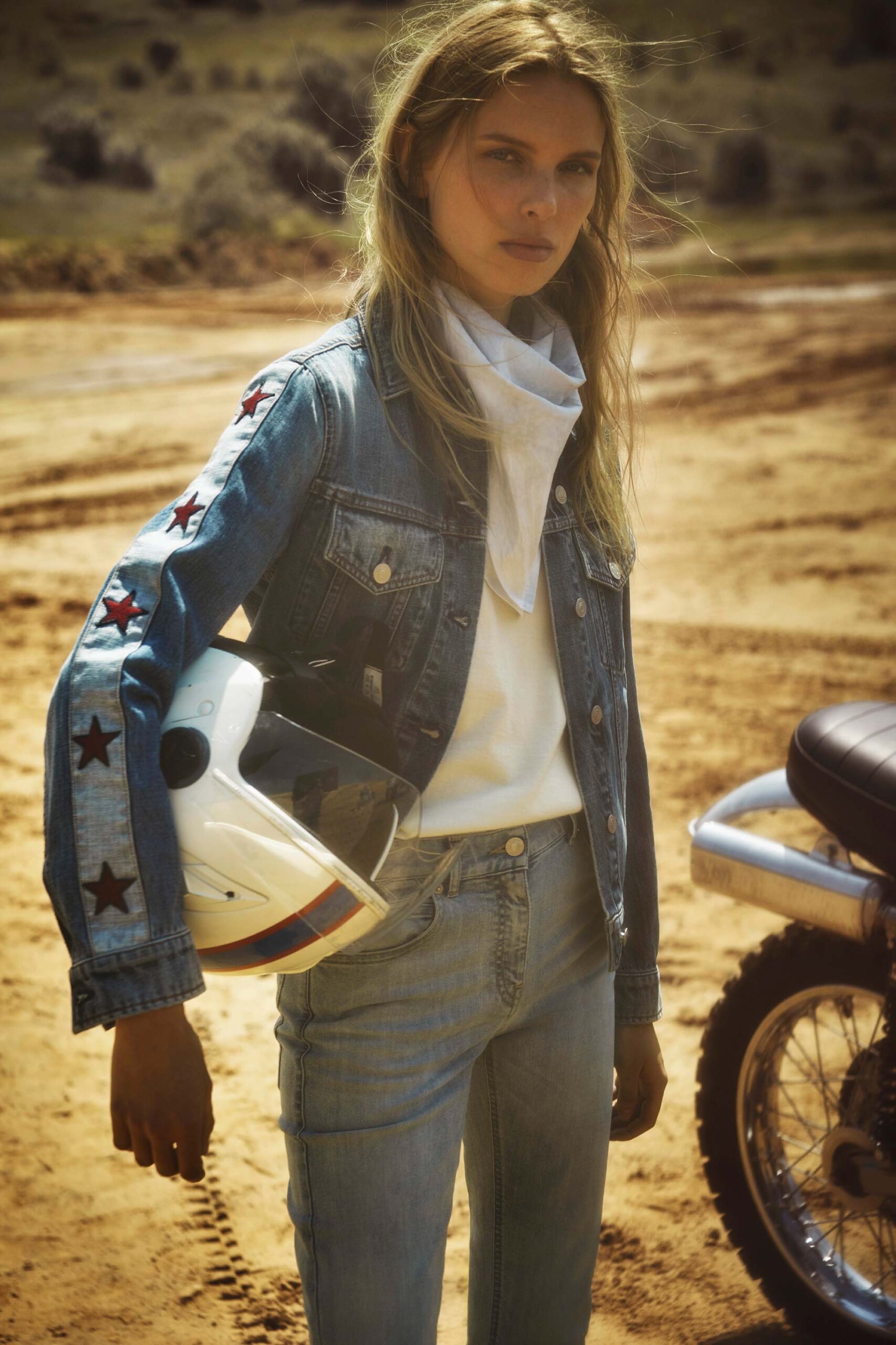 embroidered denim jacket with stars