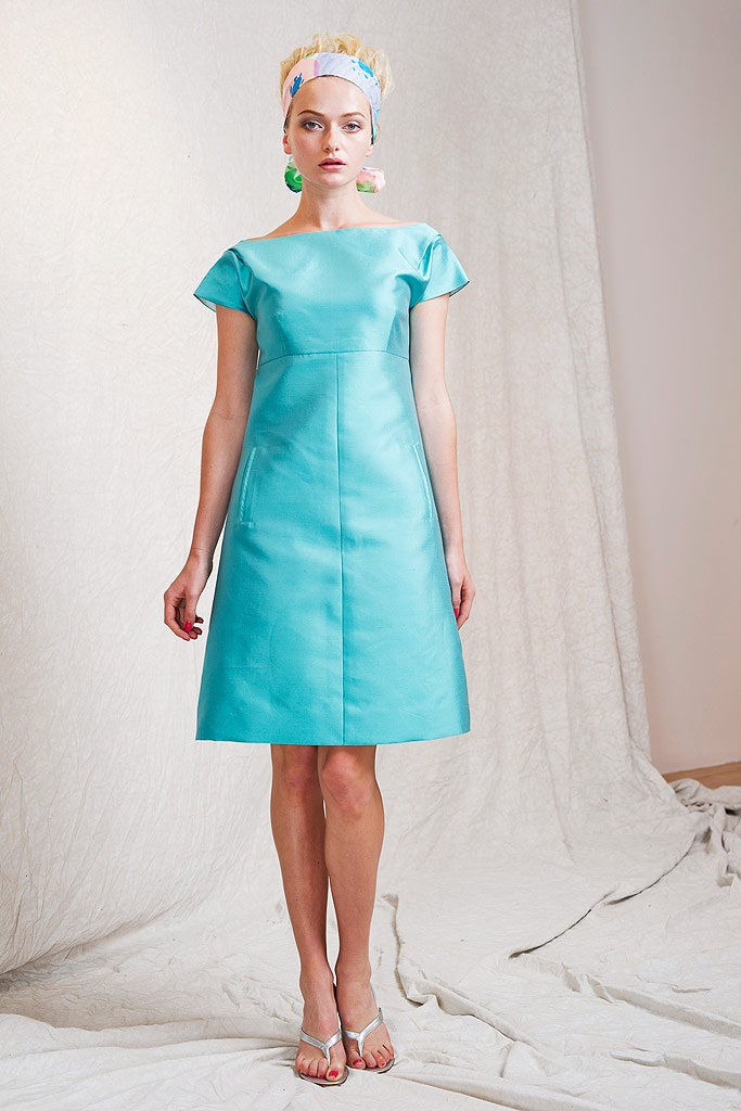 blue silk fitted dress