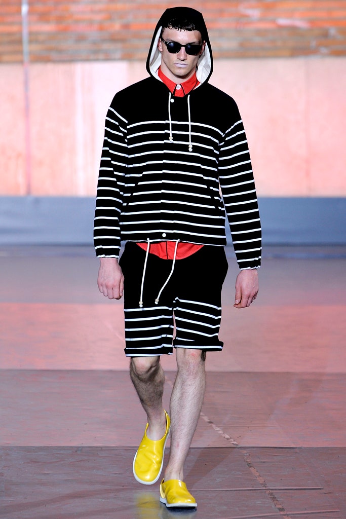 black and white striped hoodie and shorts