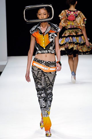 fitted black and orange top and pants