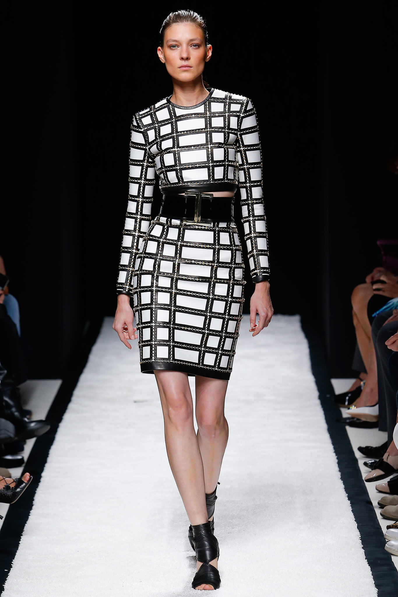 fitted black and white checked dress