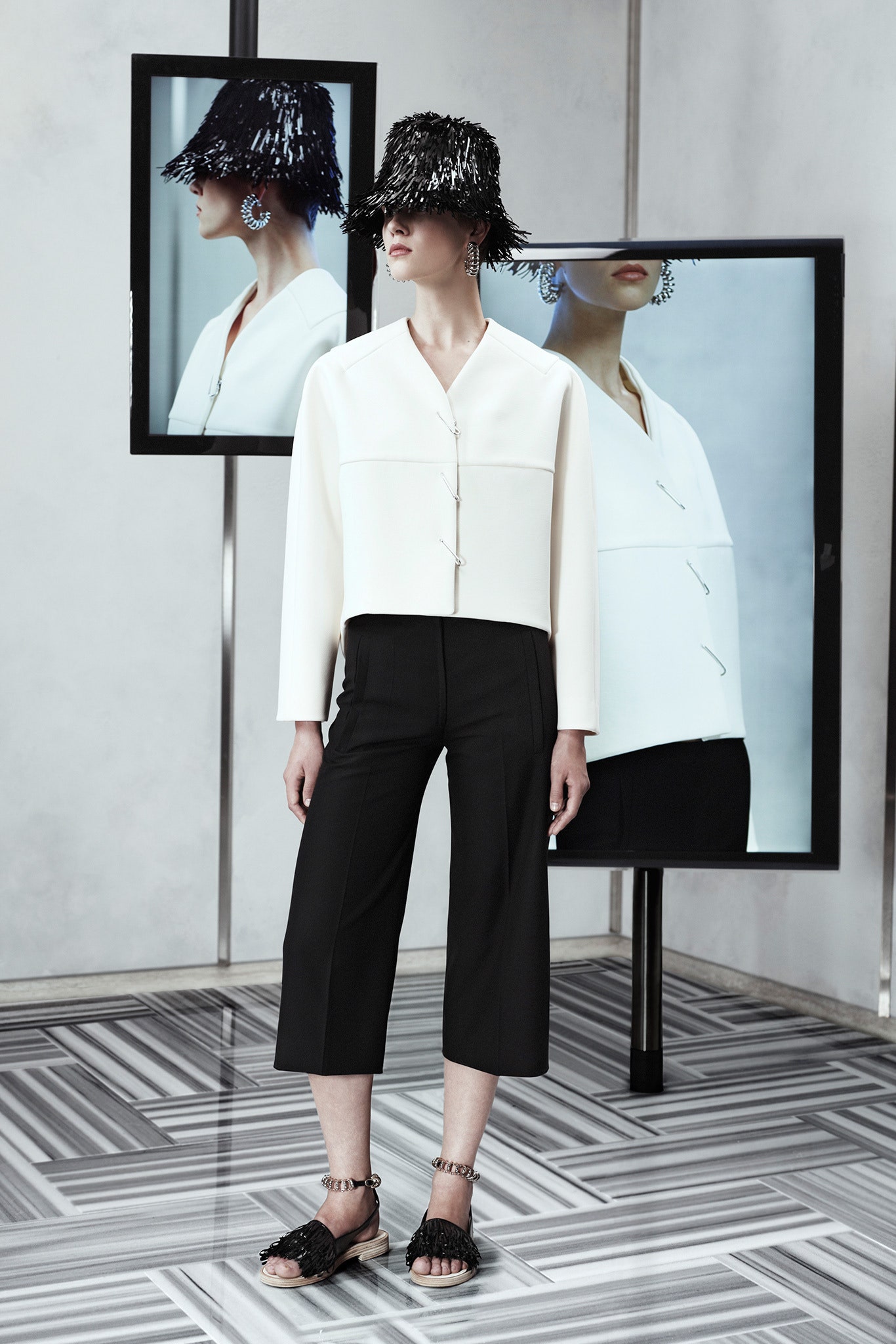 cropped white top and black pants