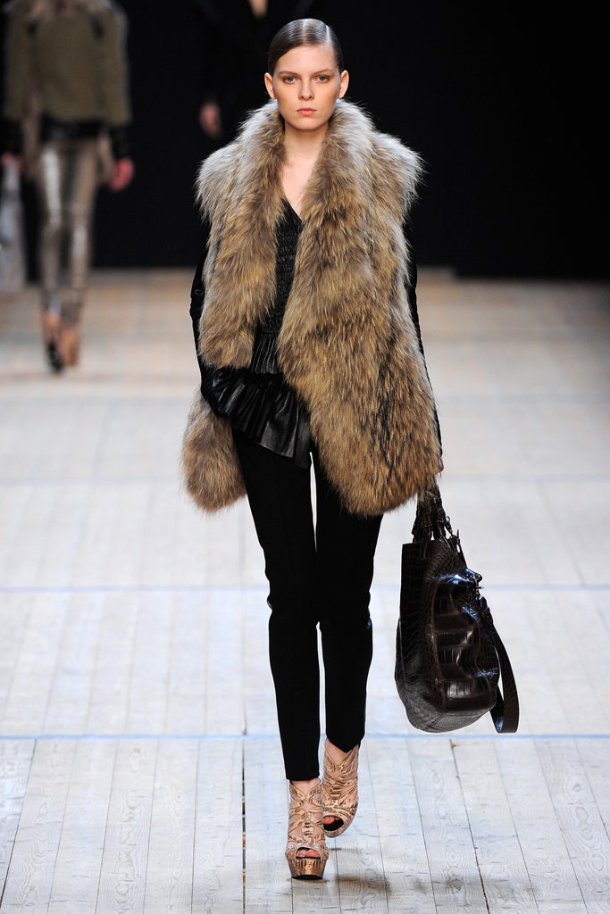 brown fur vest with black top