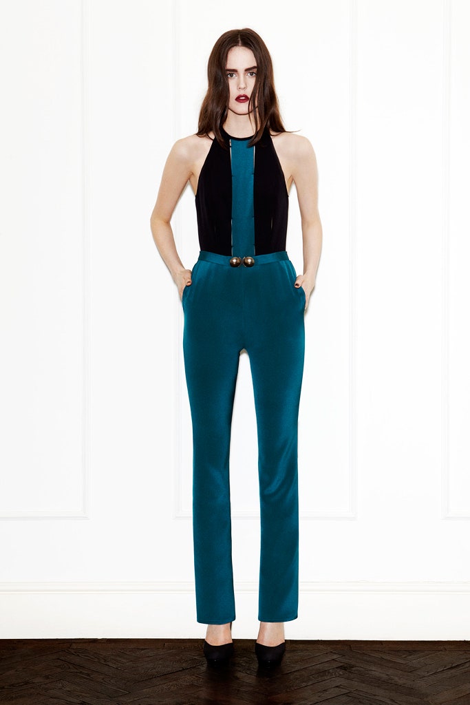 black and teal fitted jumpsuit