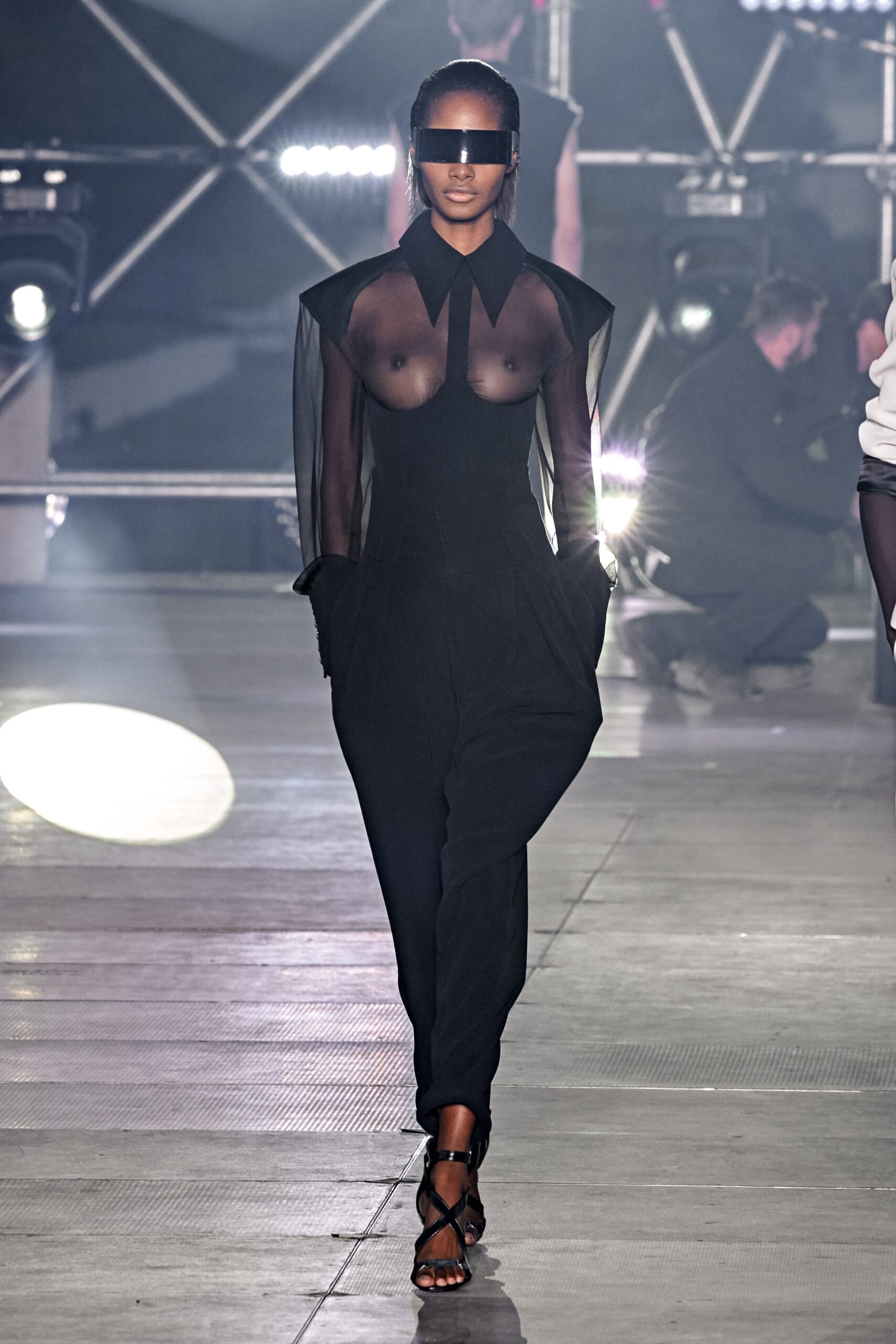 black fitted silk jumpsuit