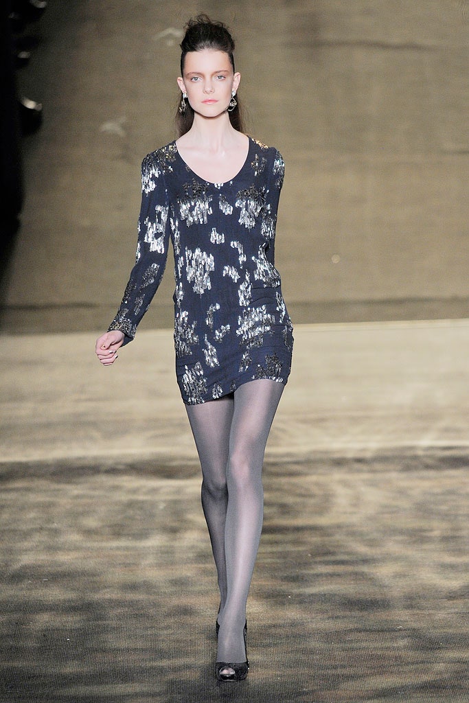 blue sequined long-sleeve dress