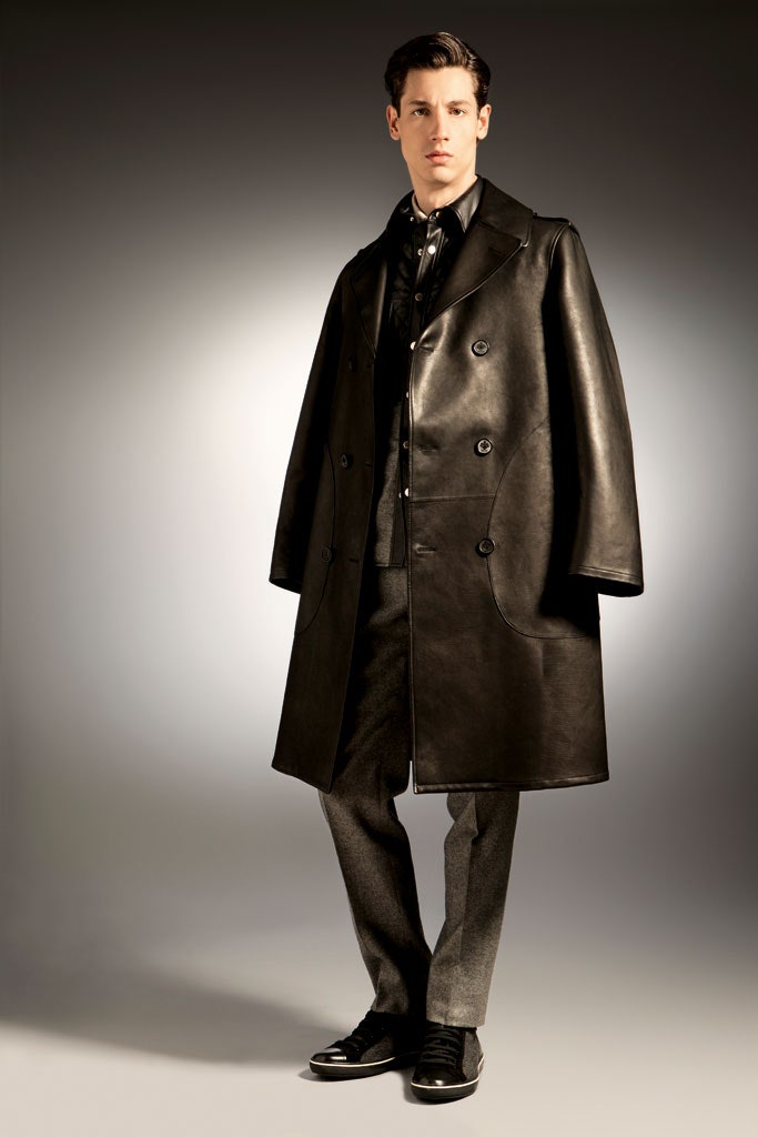 black leather long-sleeve double-breasted oversized buttoned coat