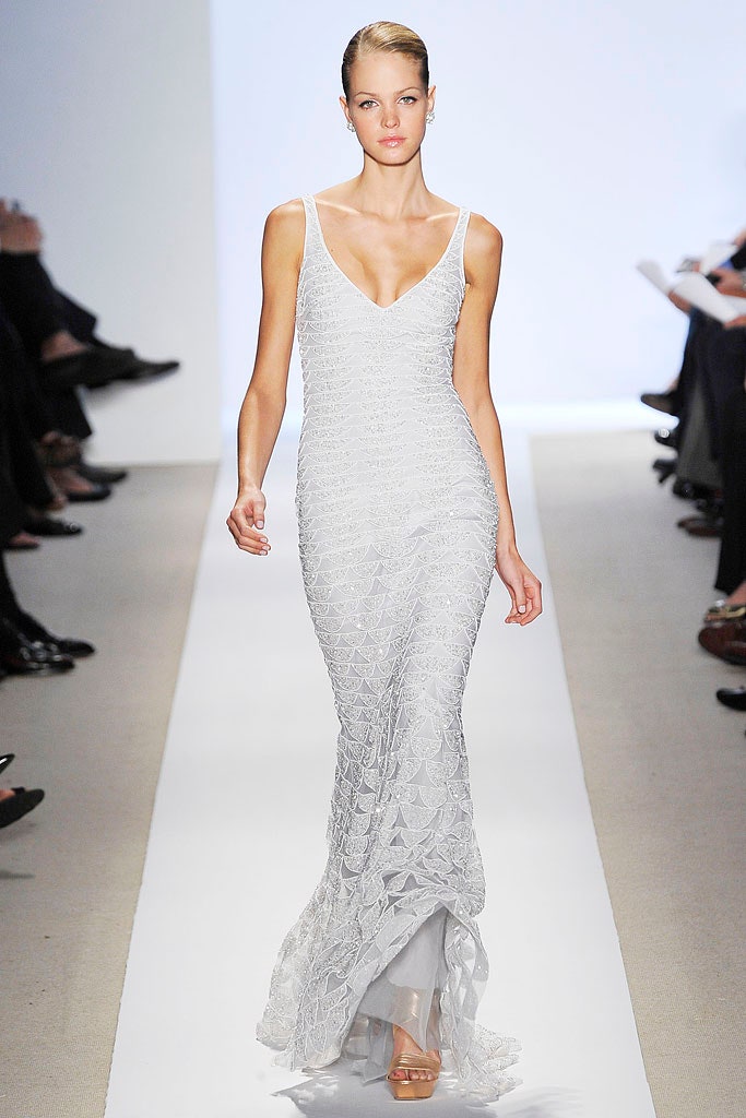 fitted white silk gown