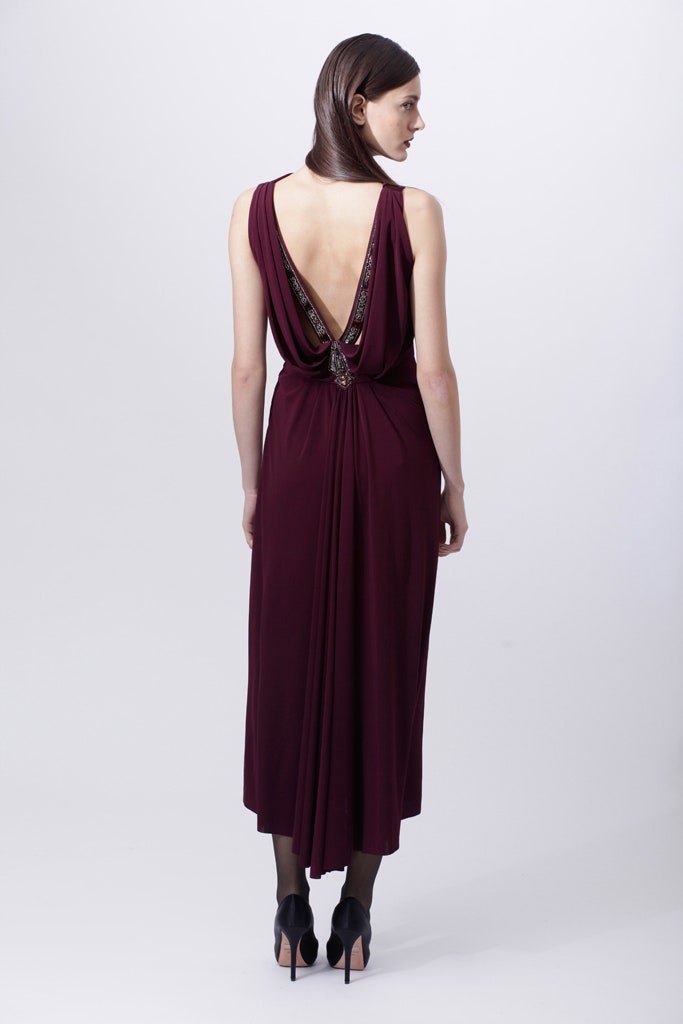 fitted maroon silk dress