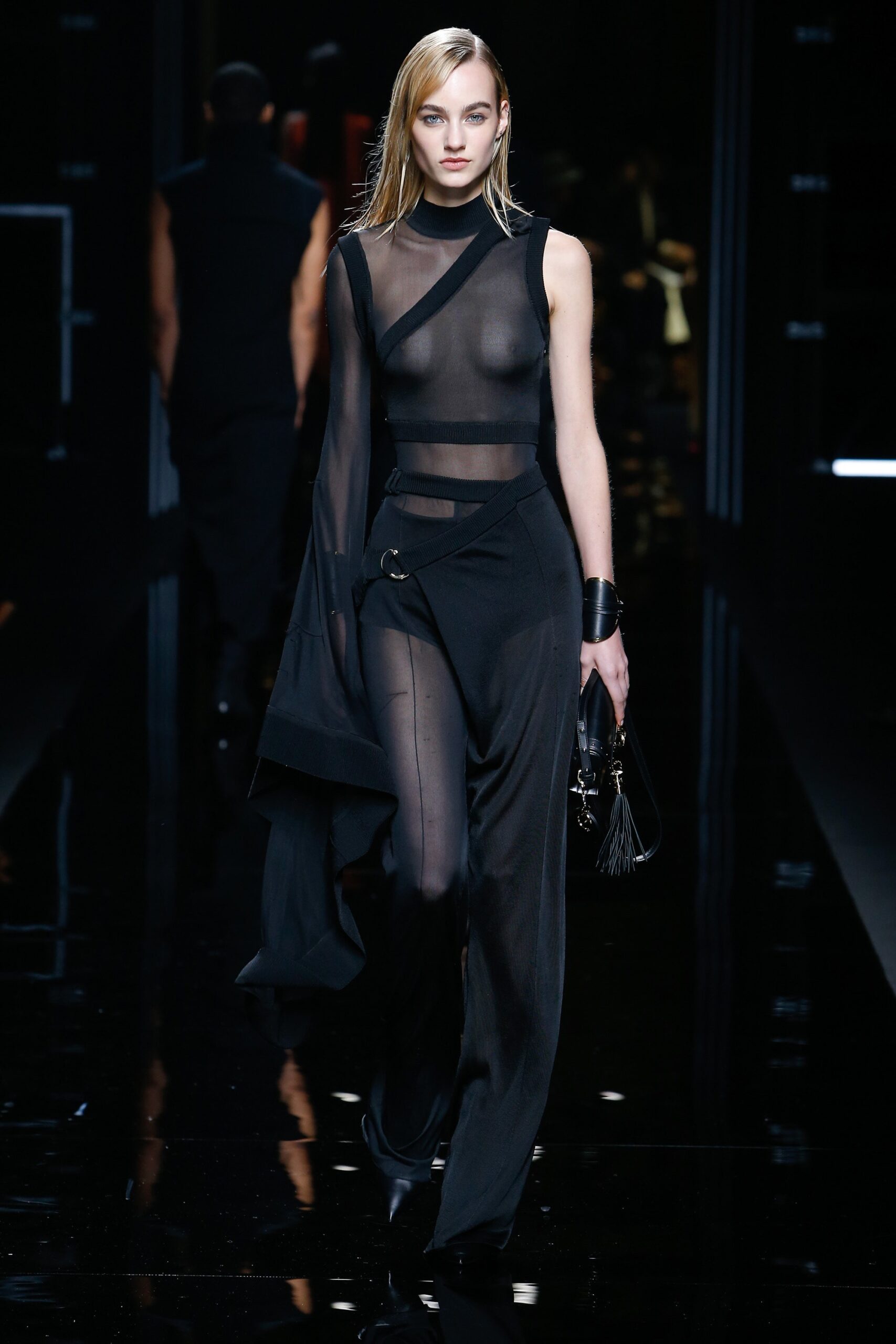 black sheer pants and jacket