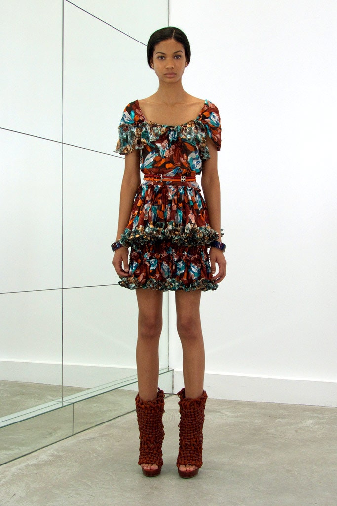 multi-colored ruffled mini dress