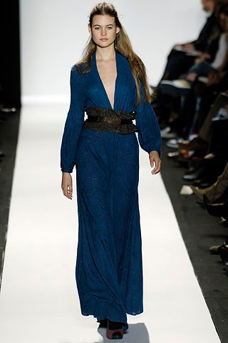 blue fitted long-sleeve gown