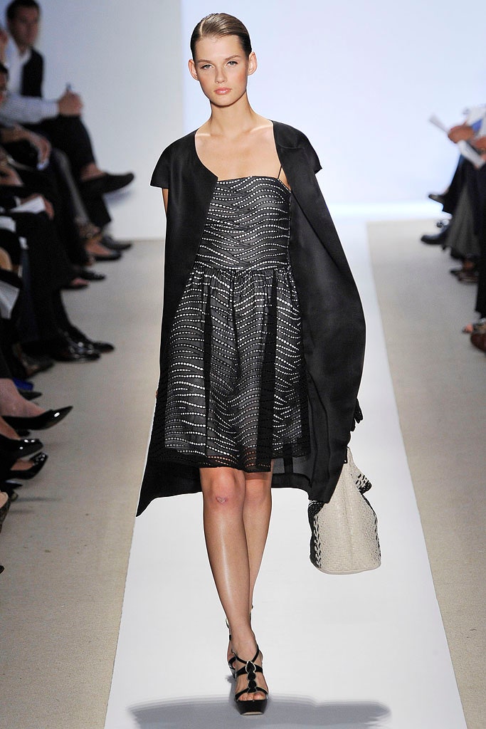 black and white pleated dress with coat