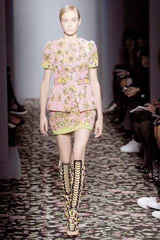 pink floral mini dress with black boots